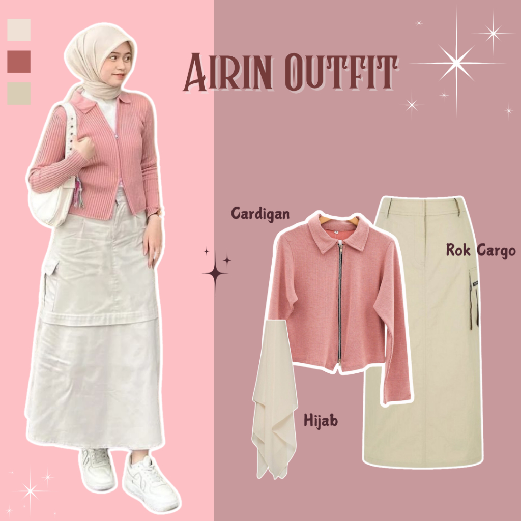 Setelan Wanita Korean Style Cardigan Rok Cargo Hijab OOTD