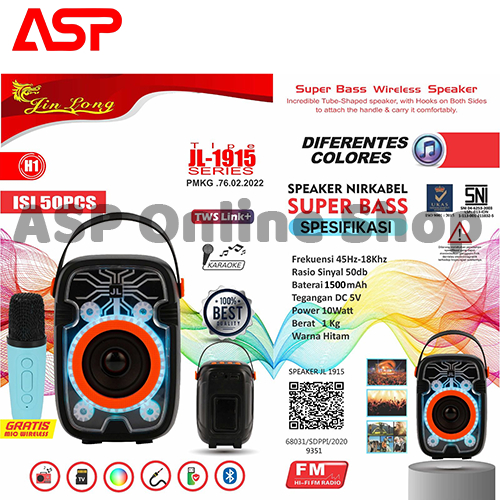 JINLONG JL 1915 H1 JL1915 H1 Super Bass Wireless Speaker free 1 Microphone Wireless