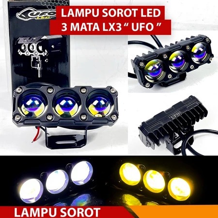 Lampu Tembak Sorot LED 3 Mata Lampu Sorot Blue Lens 3 Laser Super Terang Full Putih Kuning UFO
