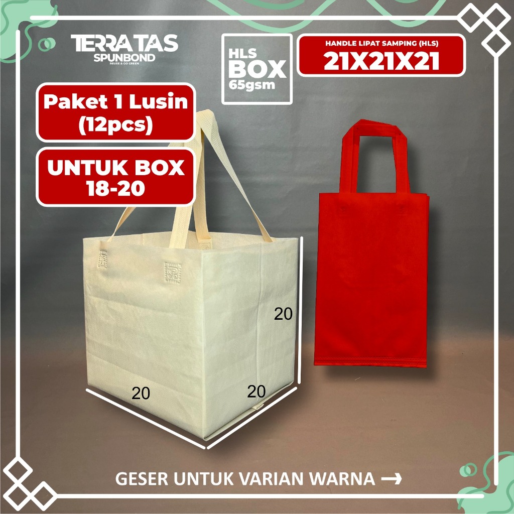 

Paket 1 Lusin 12pcs 65 GSM 21x21x21 Untuk Box 18-20 Tas Kantong Belanja Tas Kotak Makan Souvenir Hampers Kain Spunbond