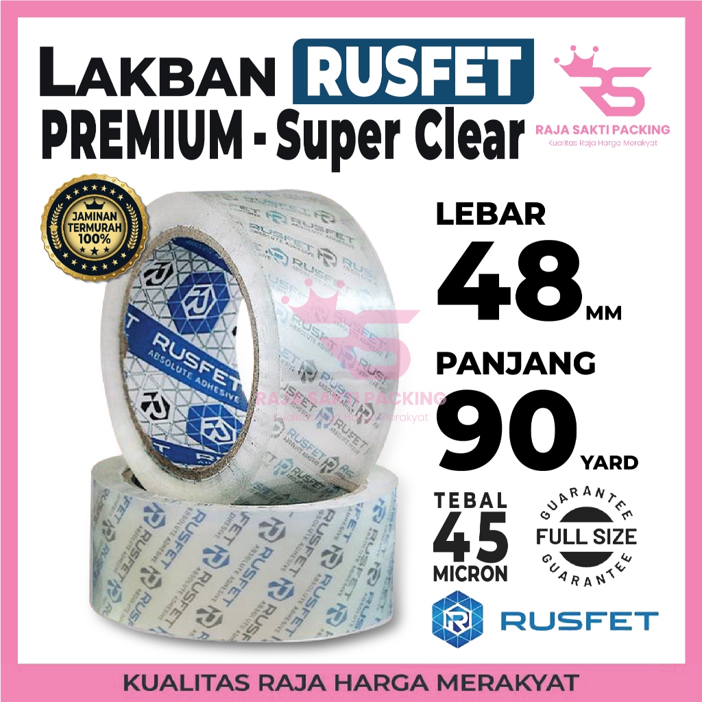 

Lakban Bening - RUSFET 2 Inch (48mm) - Crystal Clear Super Lengket Satuan Termurah