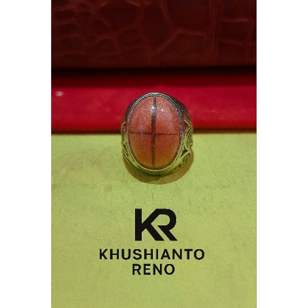 Cincin Batu Tapak Jalak Badar Asem Asli Corak Silang Langka Elegan Pria Wanita