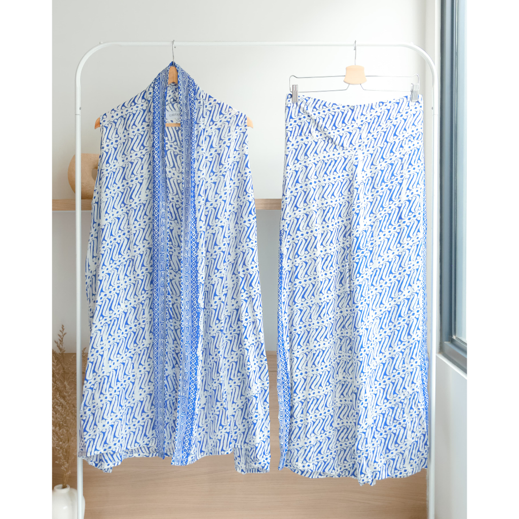 ONE SET OUTER TANPA LENGAN SETELAN ATASAN OUTER BATIK DAN BAWAHAN KULOT HIGHWAIST ONESET KONDANGAN O