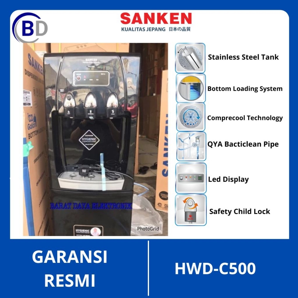 Sanken Dispenser Galon bawah HWD-C500 Dispenser kompresor