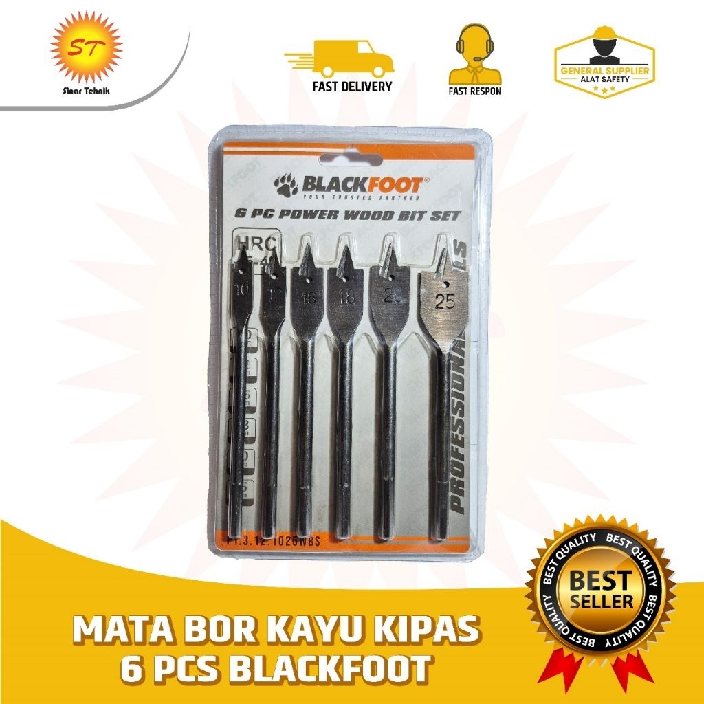 Mata Bor Kipas Mata Bor Pelubang Kayu 6 Pcs BLACKFOOT
