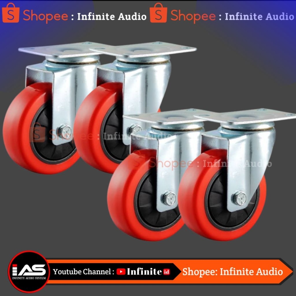 Roda Troli 4 inch - 5 inch RHJ-TW.bahan Py- ballbearing,untuk beban berat warna merah.
