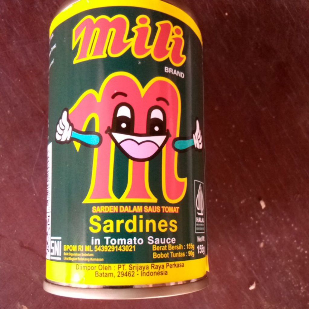 

MILI brand GJH 155gr kaleng kecil sardines in tomato SAUCE BPOM RI ML 543929143021 HALAL