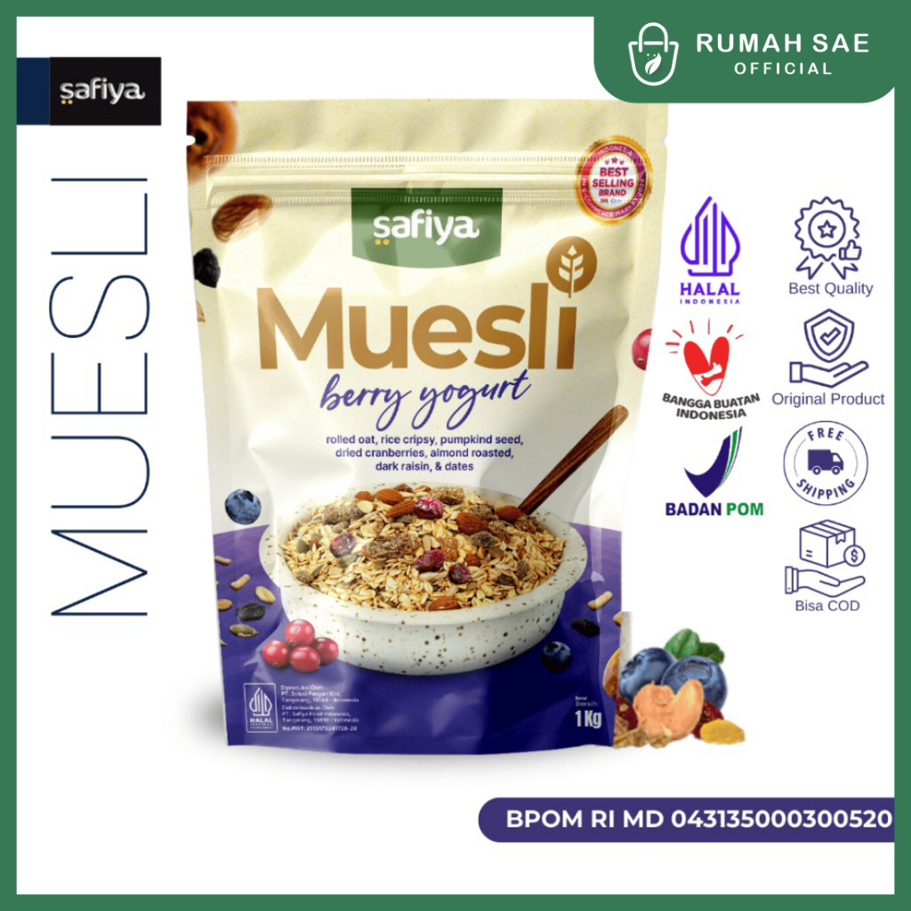 

Safiya Muesli Berry Yogurt 1 Kg Sereal With Almond Premium