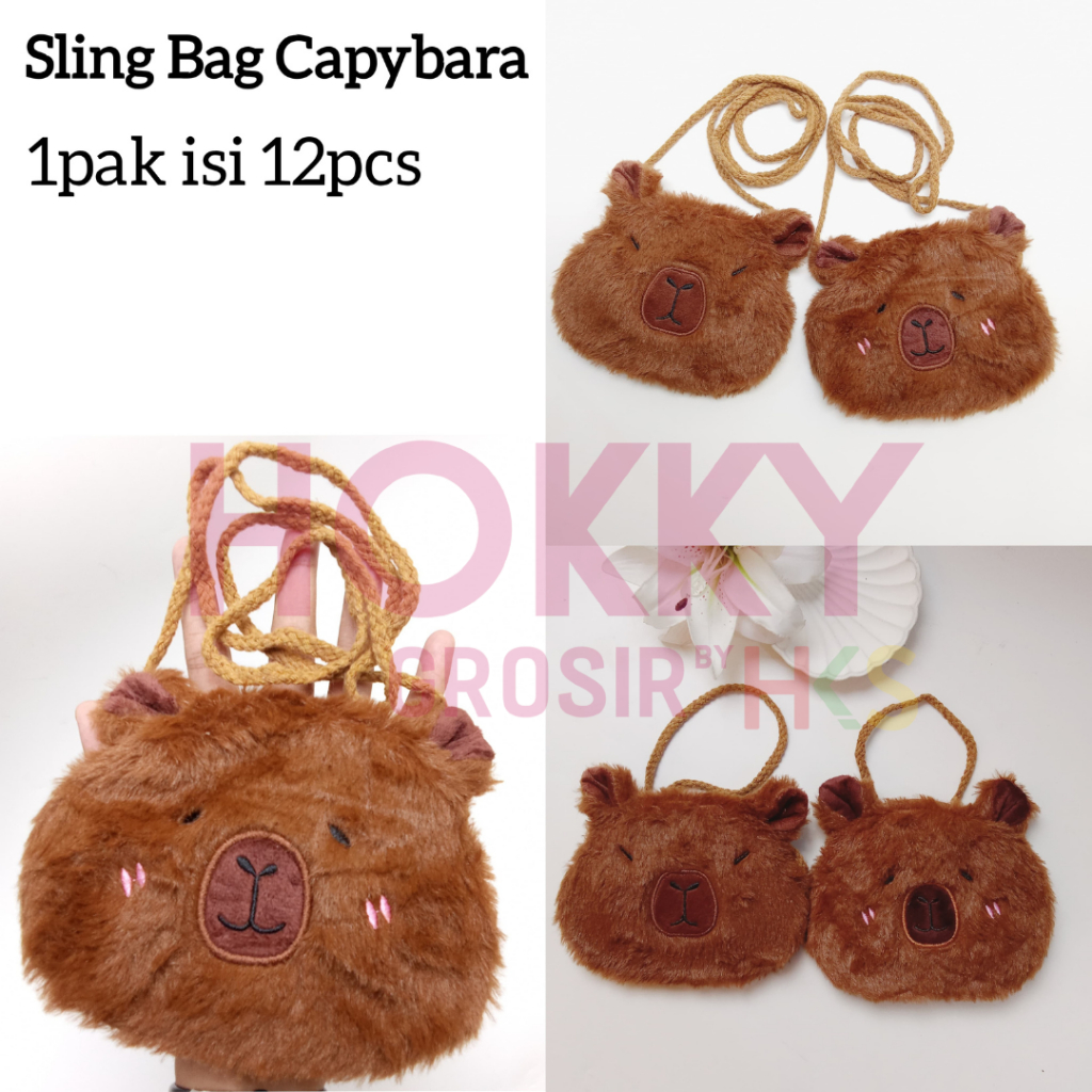 

GROSIR 1 Lusin Kotak Pensil Bulu soft Cute SlingBag Karakter Pouch Makeup Halus Capybara Tempat ATK
