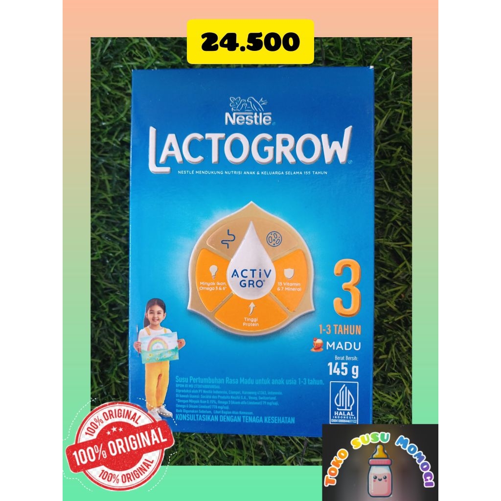 

stokk terbatas!!! lactogrow 3 rasa madu 145g, susu pertumbuhan untuk anak 1-3 tahun exp april 2026