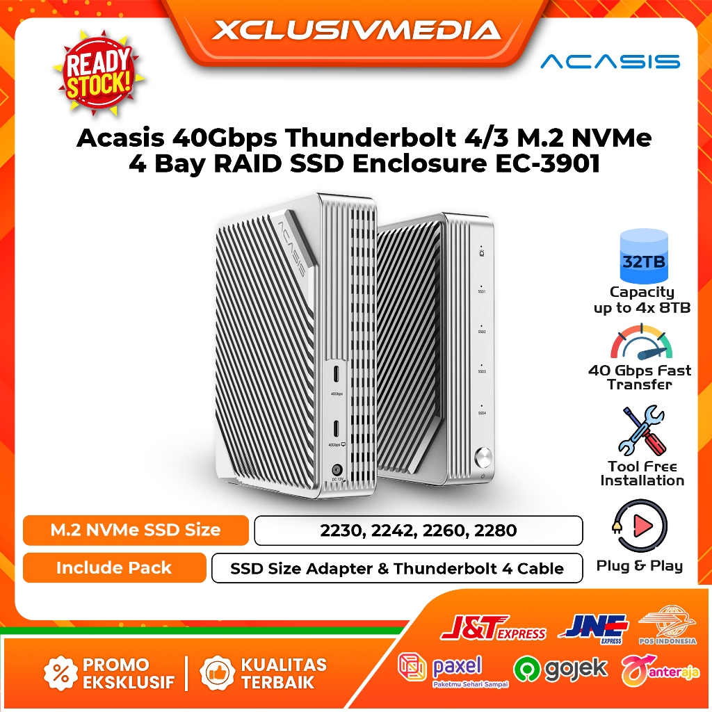 Acasis 40Gbps Thunderbolt 4/3 M.2 NVMe 4 Bay RAID SSD Enclosure EC-3901