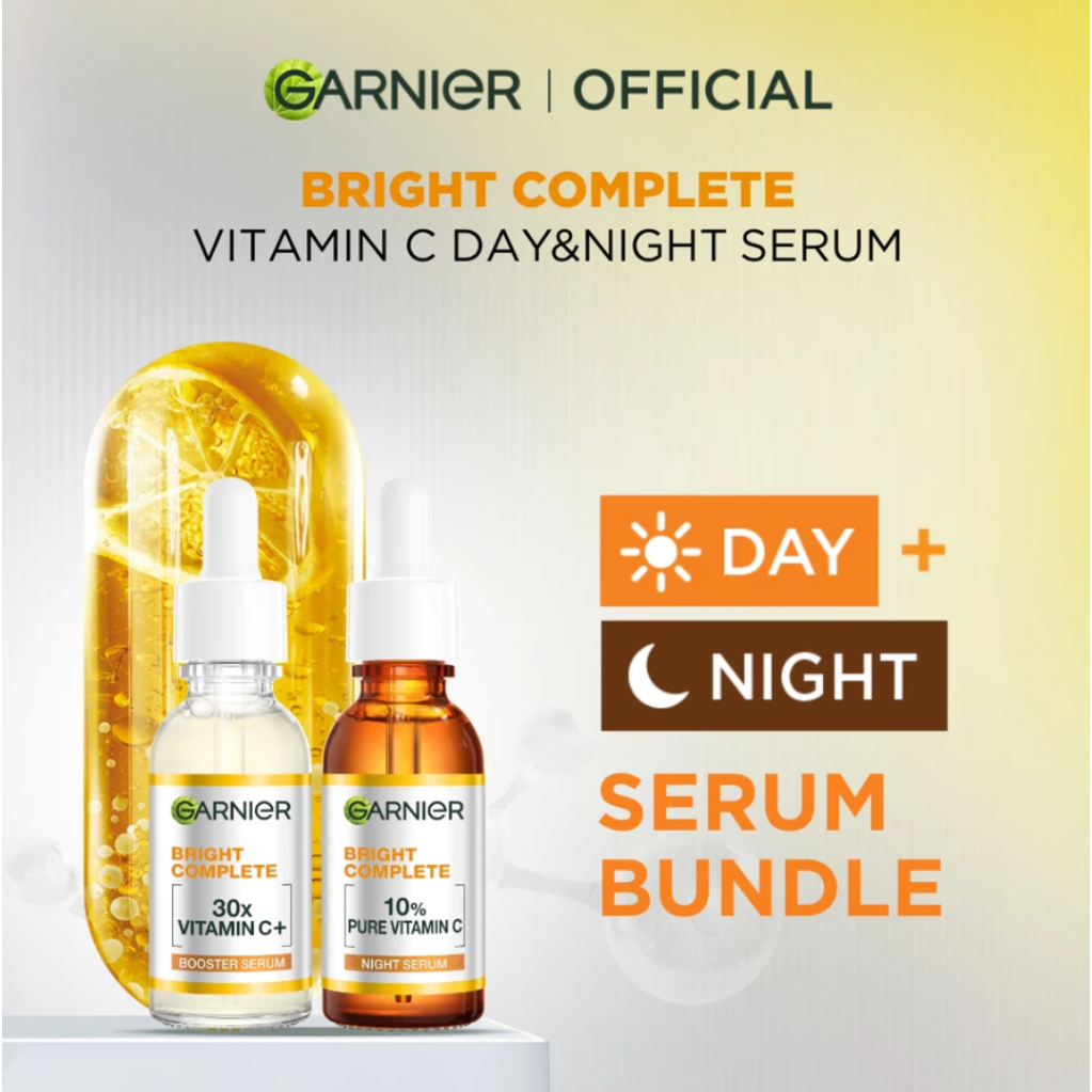 [BUNDLING] Garnier Bright Complete Vitamin C Day & Night Serum Kit - Serum Garnier untuk Samarkan da