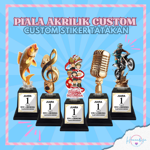 Piala Akrilik Custom Sticker Tatakan Souvenir Hadiah Kemerdekaan Agustusan, Ikan Mas / Carp, Motocro