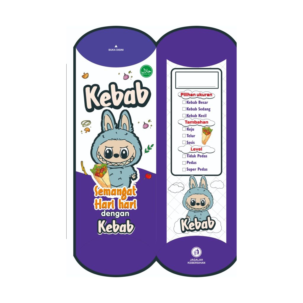 

100 Lembar Kertas Kemasan Kebab Jumbo Motif Labubu Ukuran 24x9 cm / bungkus kebab / kemasan kebab / kertas kebab