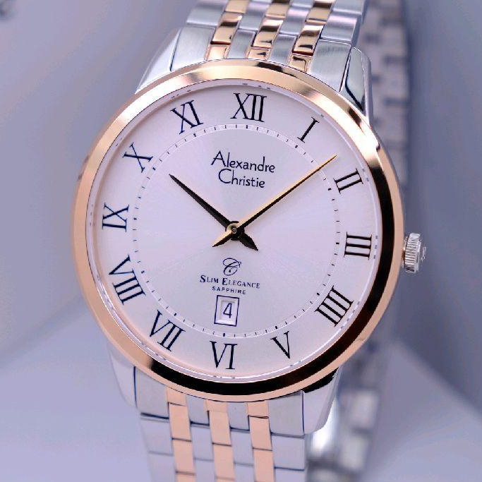 Alexandre Christie Pria Original Warna Silver Rose Gold - Desain Slim - Kaca Sapphire - All Solid St