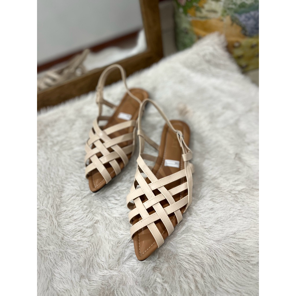 OFASHION sandal tali tali belakang wanita jaring jaring sendal teplek wanita