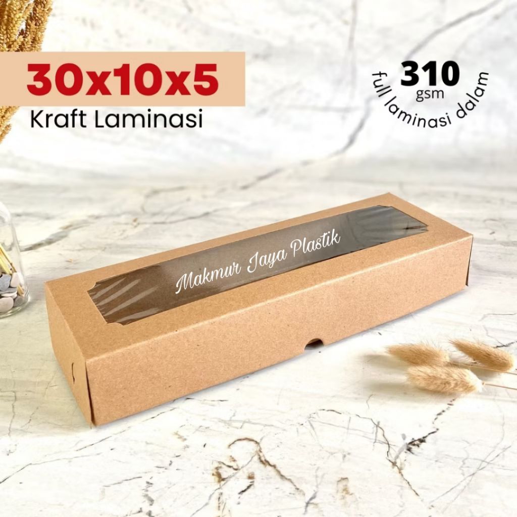 Dus Brownies Kraft Laminasi Window Uk 30x10x5 cm/Dus Roll Tart Coklat Uk 30x10x5 cm/Dus Brownies Mik