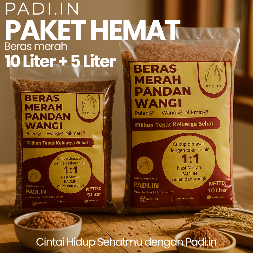 

Promo Super Duper Paket Hemat 15 LITER Pasti Pulen & Pandan Wangi Beras Merah 5 Liter + 10 Liter - Hemat & Sehat, Paket Ekonomis Keluarga