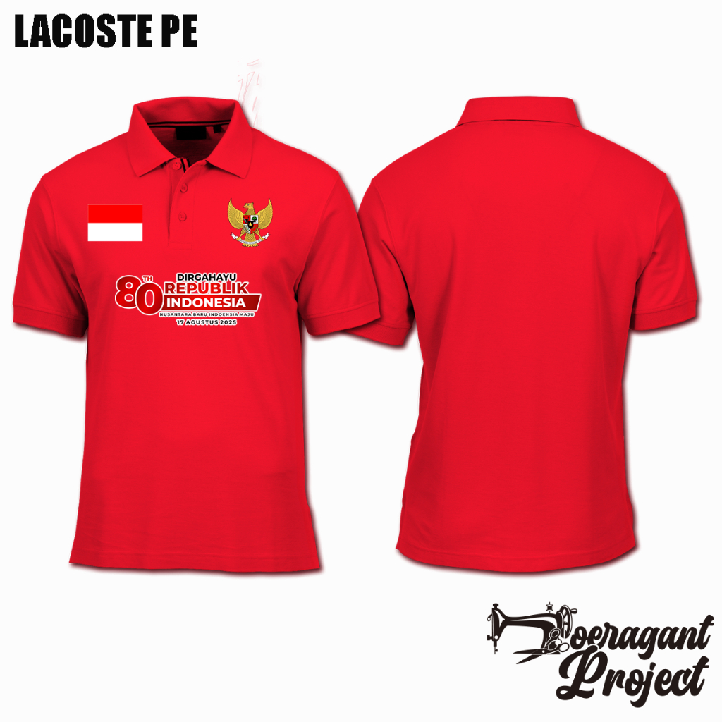 POLOSHIRT KAOS KERAH / KAOS POLO 80 TH DIRGAHAYU RI 3 TIANG BENDERA LOGO DAN GARUDA DEPAN / KAOS AGU