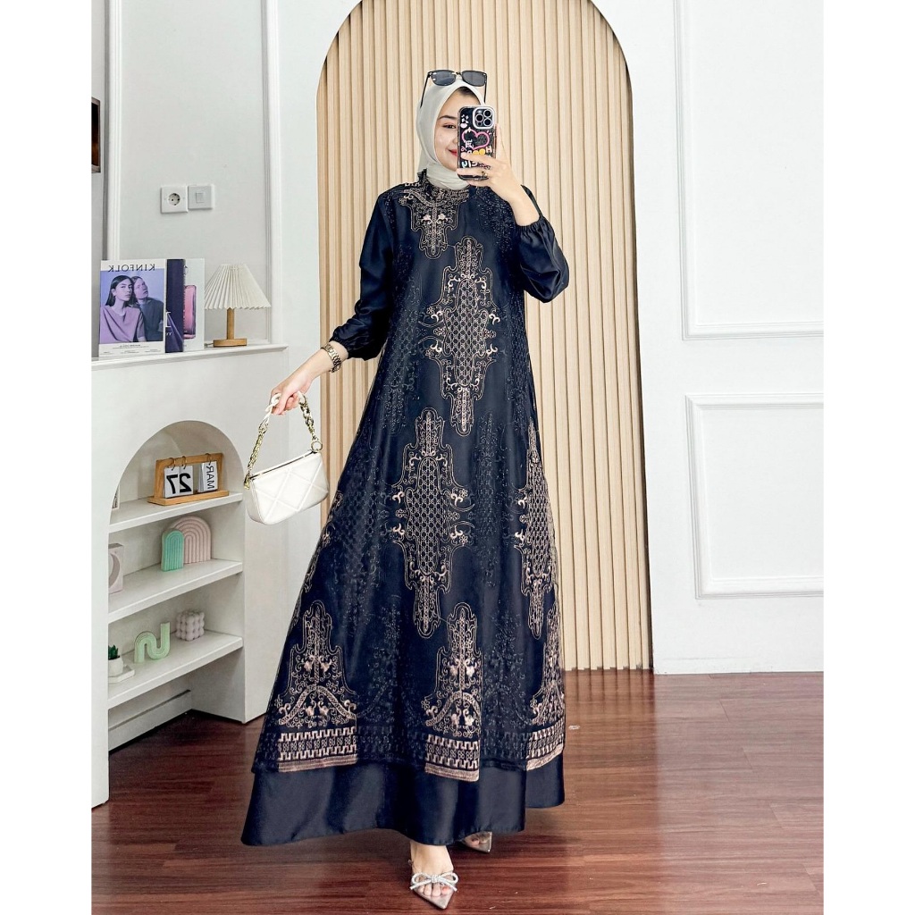 AMEELLA DRESS Gamis Brokat Bahan Velvet Premium Pakaian Mewah Elegan Untuk Acara Pesta Kasual