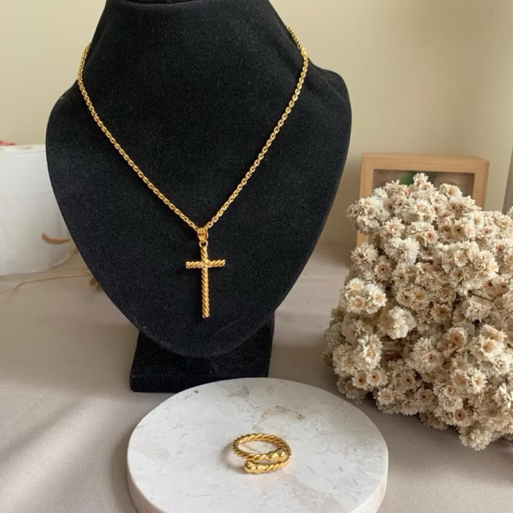 set kalung salib set salib penang replika emas 24k mirip asli canti