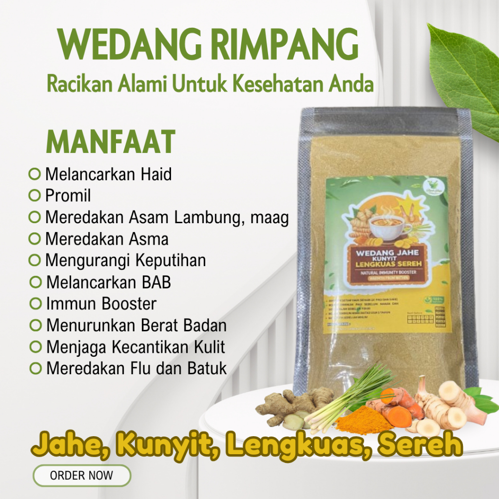 

Wedang Rimpang JSR Jahe, Kunyit, Lengkuas, Sereh minuman botanikal Alami seduh
