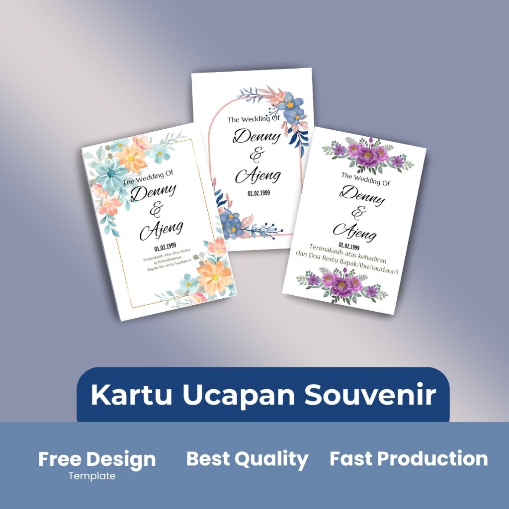 Kartu Ucapan Souvenir Custom Desain Elegan Free Template Bisa Tambah Pita Cocok untuk Pernikahan Aqi