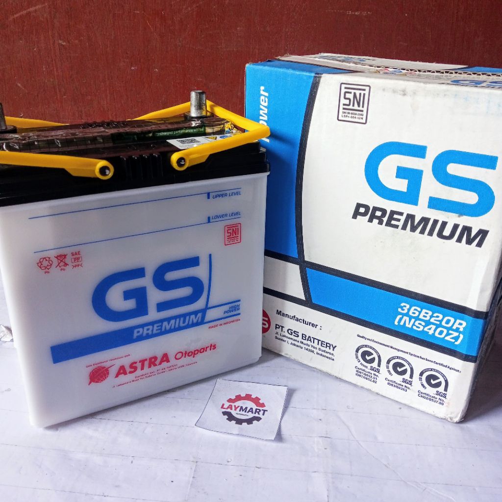 ACCU MOBIL GS PREMIUM NS40Z Kapasitas Ampere 35Ah‎,Tegangan 12 V