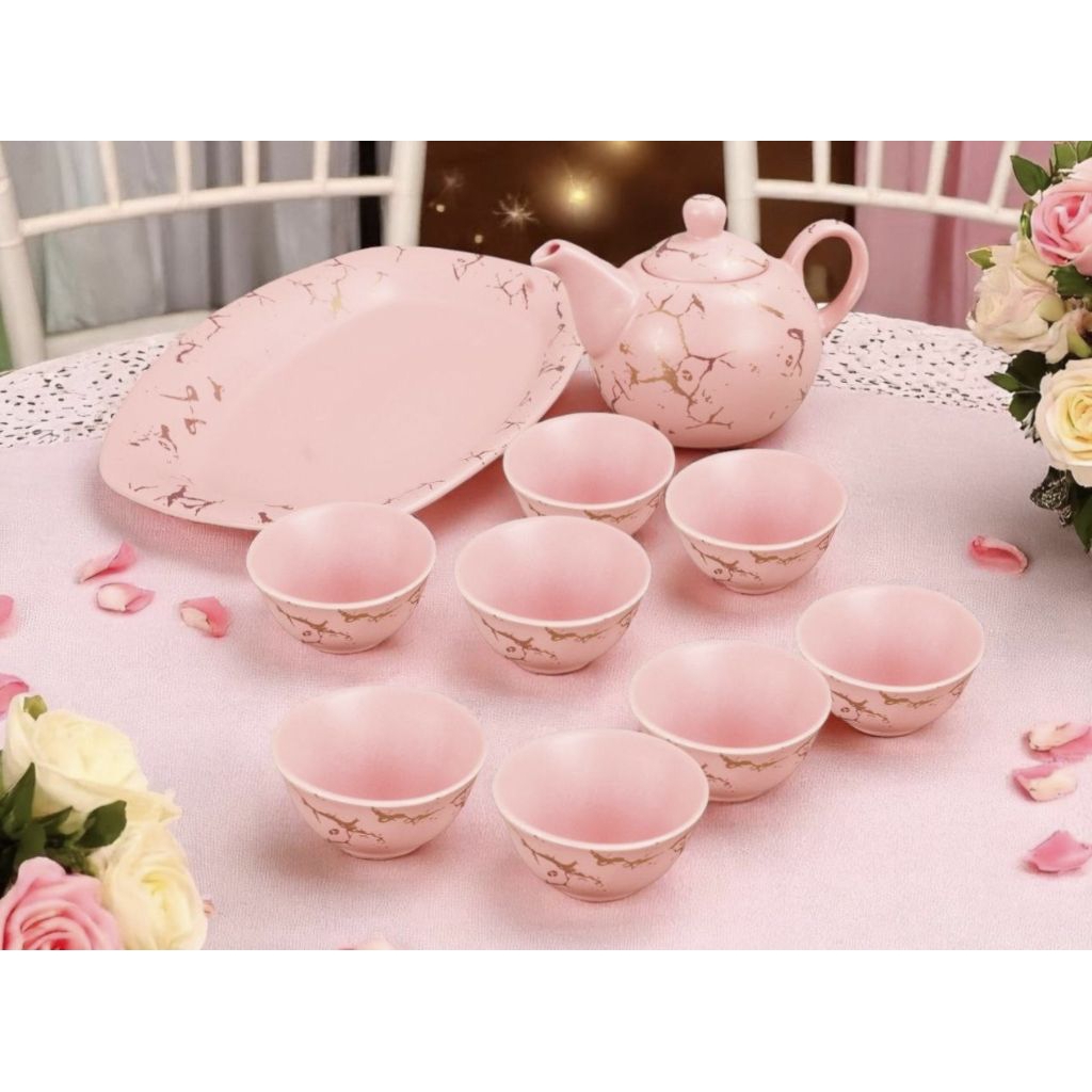 Pempek Set Vicenza, set peralatan makan Pempek Bm902 Motif Marmer PINK, dilengkapi 1 teko cuko 500ml