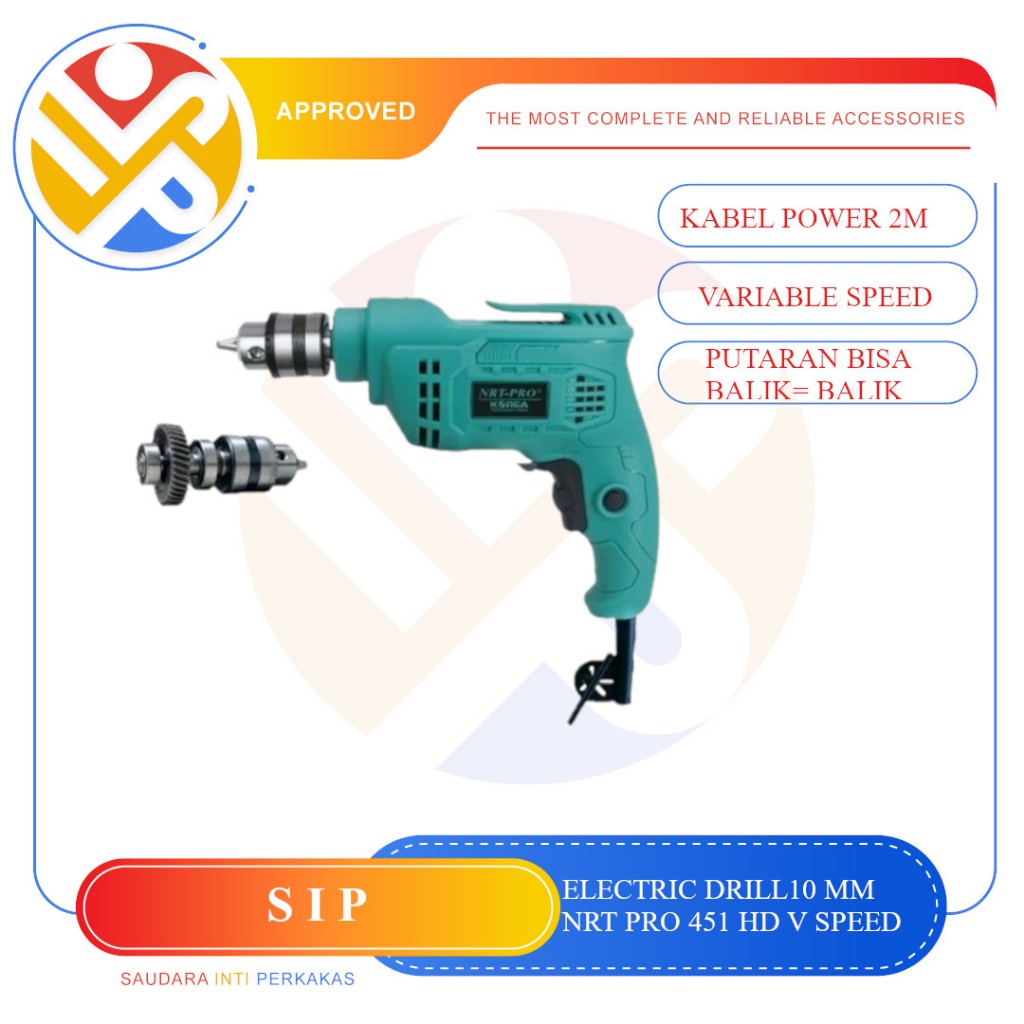 NRT-PRO 451HD 10mm Mesin Bor Listrik Model MT606 Gear Besar Double Bearing Electric Drill 10 MM NRT 