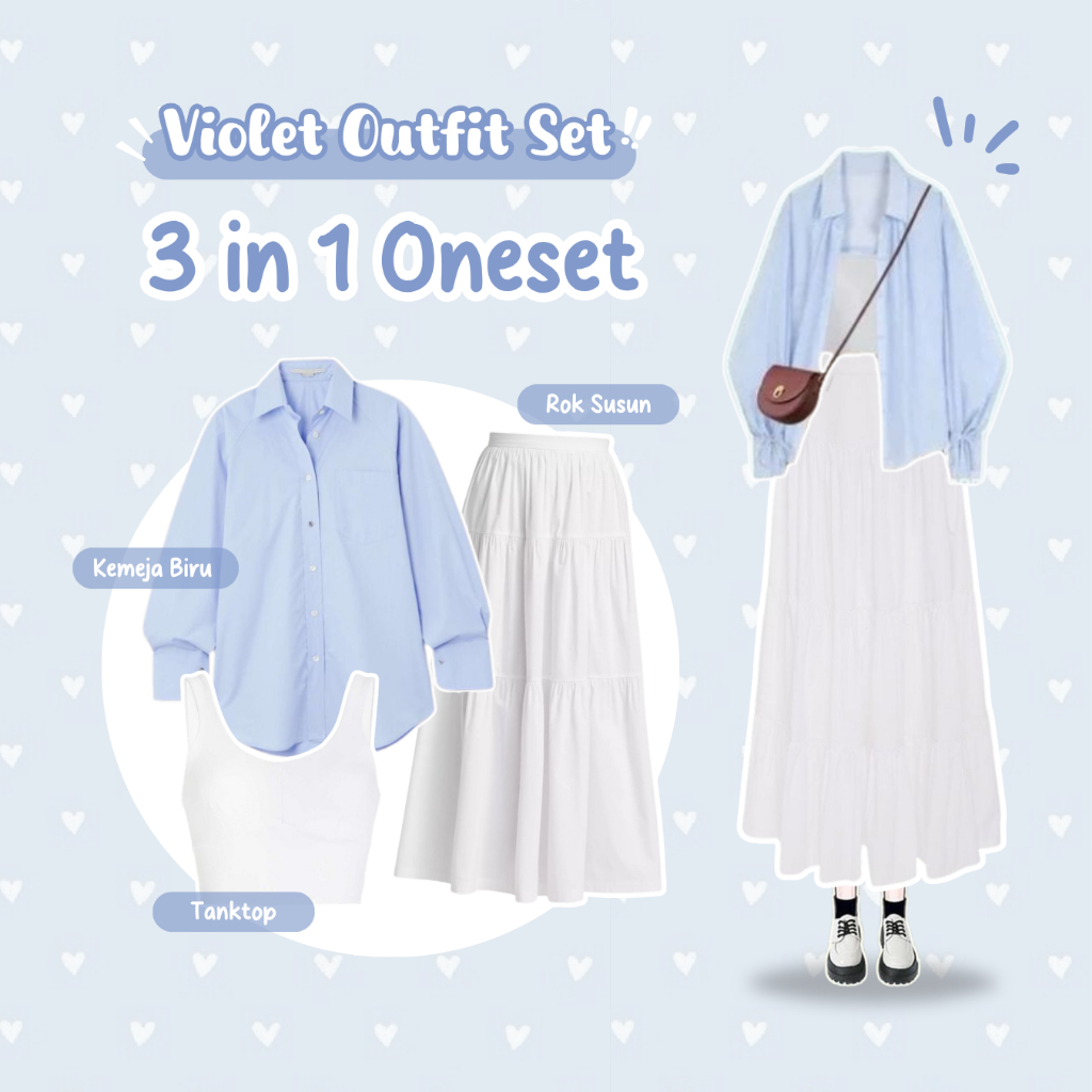 Baju Setelan Wanita ( Kemeja Oversize , Tanktop , Rok Susun ) One Set Kekinian Remaja - AS 02