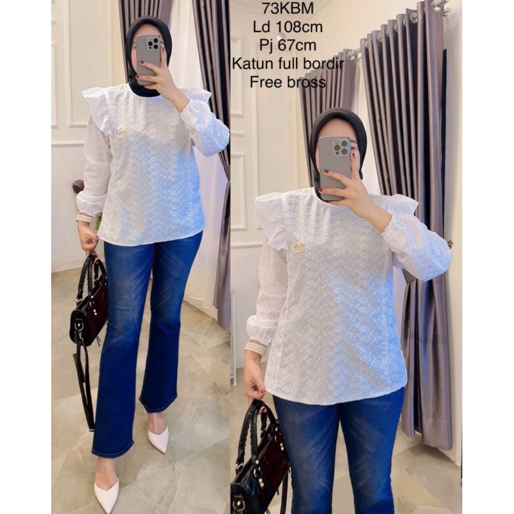 Atasan Putih Katun Wanita / Blouse Putih Katun Bordir / Atasan Putih Wanita Kerja / Blouse Putih Wan