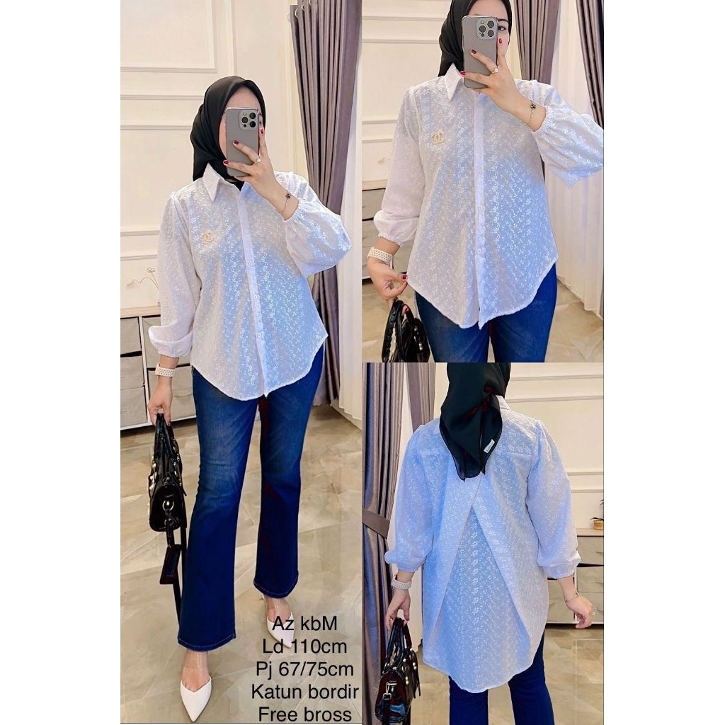 Atasan Bordir Putih Wanita /  Kemeja Putih Wanita Baju Putih Katun / Kemeja Putih Wanita Kerja / Ata