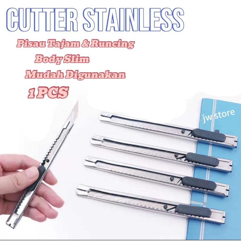 

Cutter Stainless Mini 12.5cm Anti Karat Serba Guna / Pisau Cutter Memotong Kertas