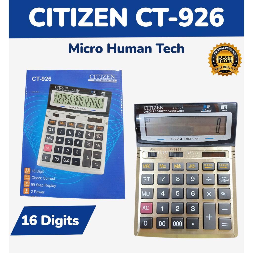 

Kalkulator/kalkulator citizen/CT-926 - 16 Digit Original - Check & Correct - Dual Power - GT MU