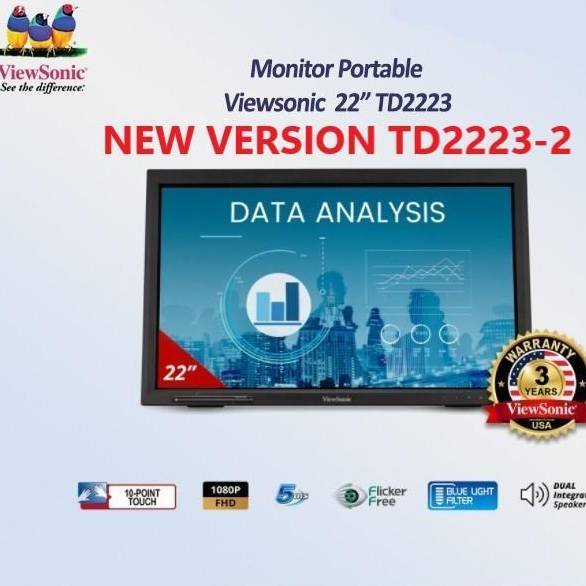 ViewSonic 22” IR Touch Monitor TD2223-2 10-Point Touch TD 2223 HDMI VGA / Monitor Viewsonic TD2223-2