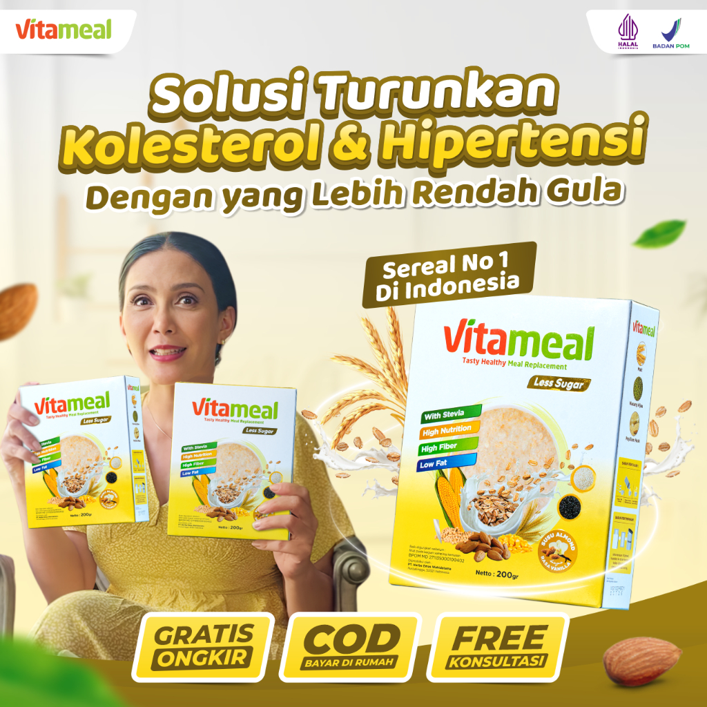 

Vitameal Les Sugar - Vitameal Lebih Rendah Gula Bantu Cegah Masalah Hipertensi dan Kolesterol Berlebih Aman di Konsumsi Karena sudah BPOM Tanpa Efek Samping dan Lebih Alami