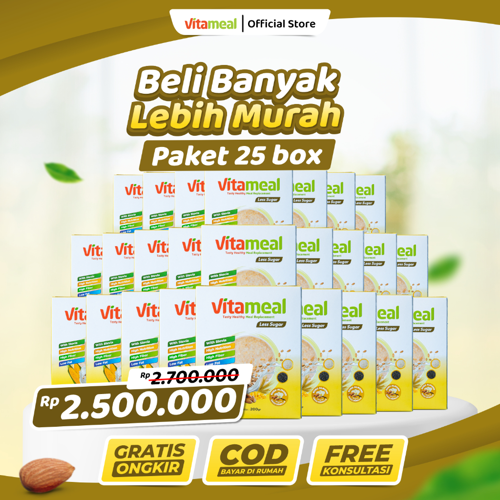 

Vitameal Les Sugar - Paket 25 Box Beli Banyak Lebih Murah dan Hemat Promo Terbatas Membantu Mengatasi Masalah Kolesterol pada Tubuh