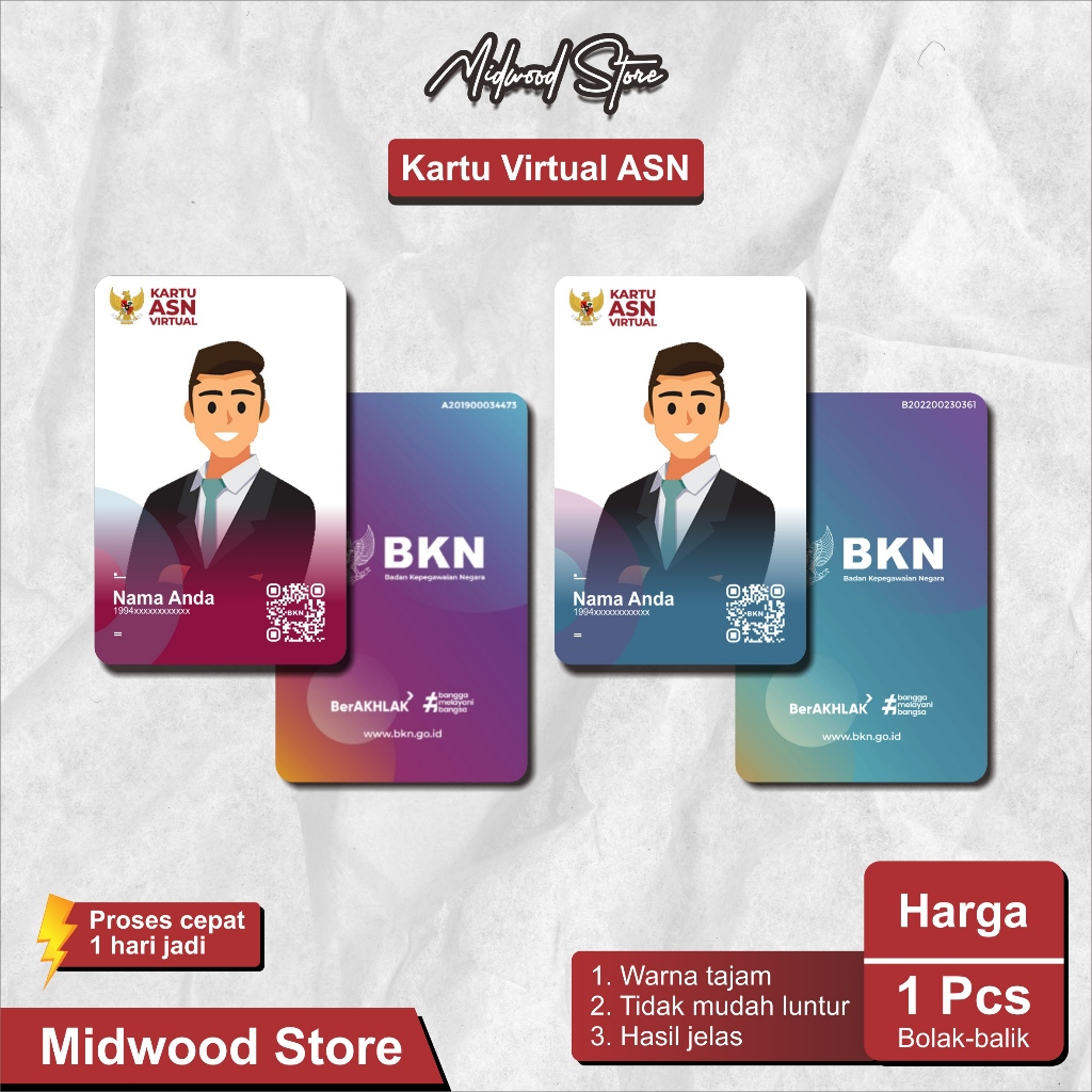 

Kartu Virtual ASN Bahan PVC id Card - Tanpa Minimal Order