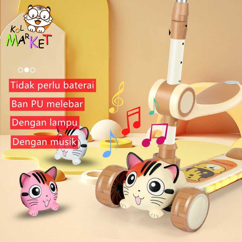 Skuter Anak-anak 3 Roda Skuter dengan Roda Flash Skuter Tendangan untuk Anak 2-12 Tahun Tinggi