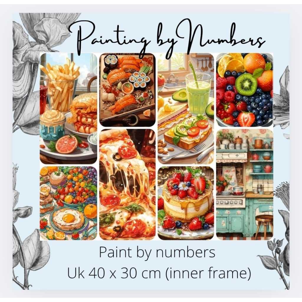 

[Framed] Paint by Numbers 40x30CM FOOD SERIES (hasil lukis bisa langsung dipajang)