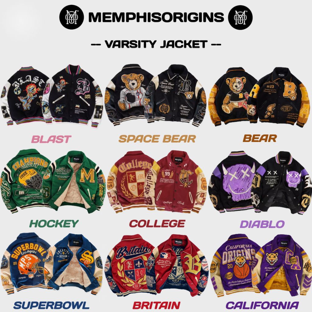 VARSITY JACKET MEMPHIS - REGATTA | SPACE BEAR | BEAR | BRITAIN | CALIFORNIA | BORDEAOUX | GARUDA RED