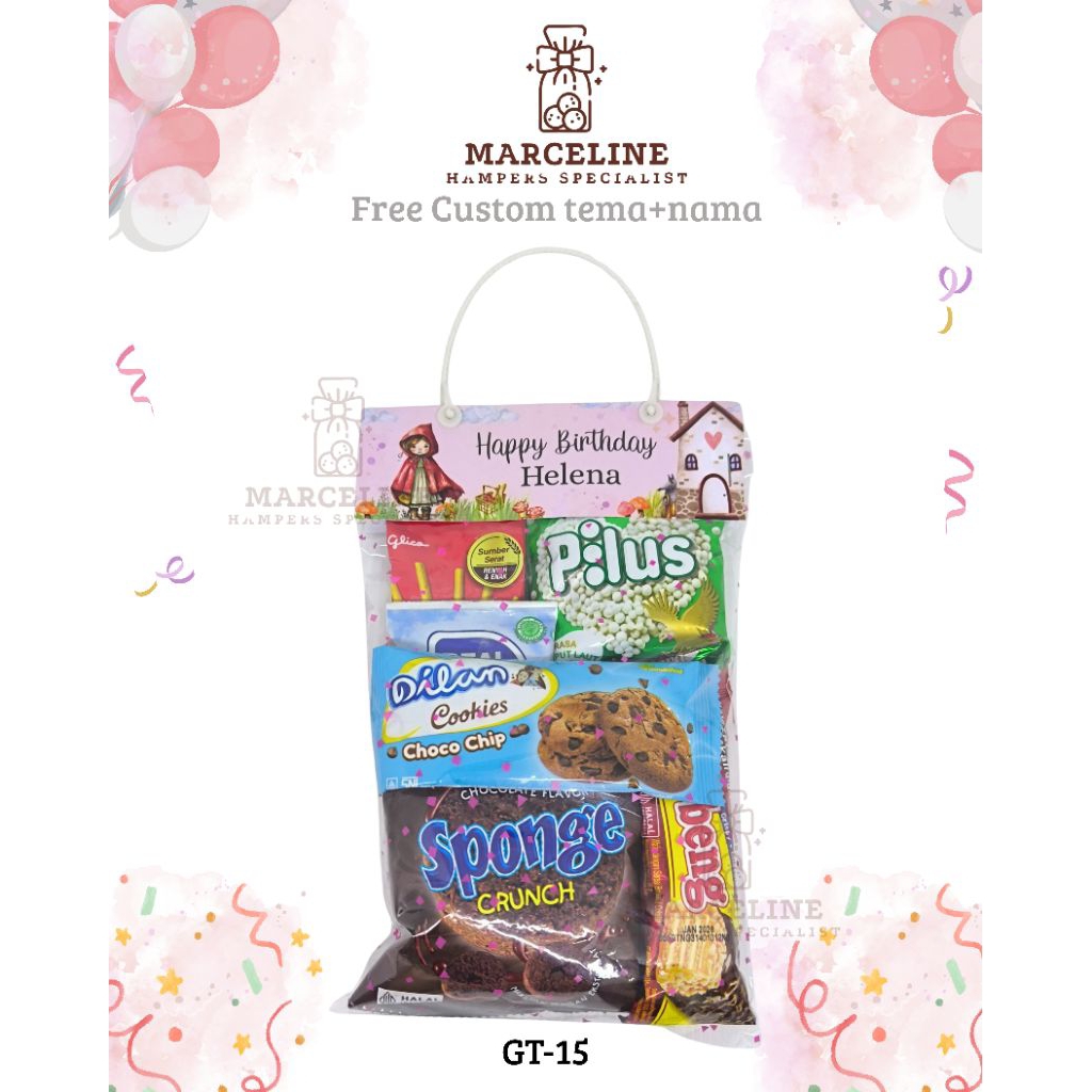 

Hampers ulangtahun ultah anak murah tenteng an ukuran lebar 15cm, free design tema.