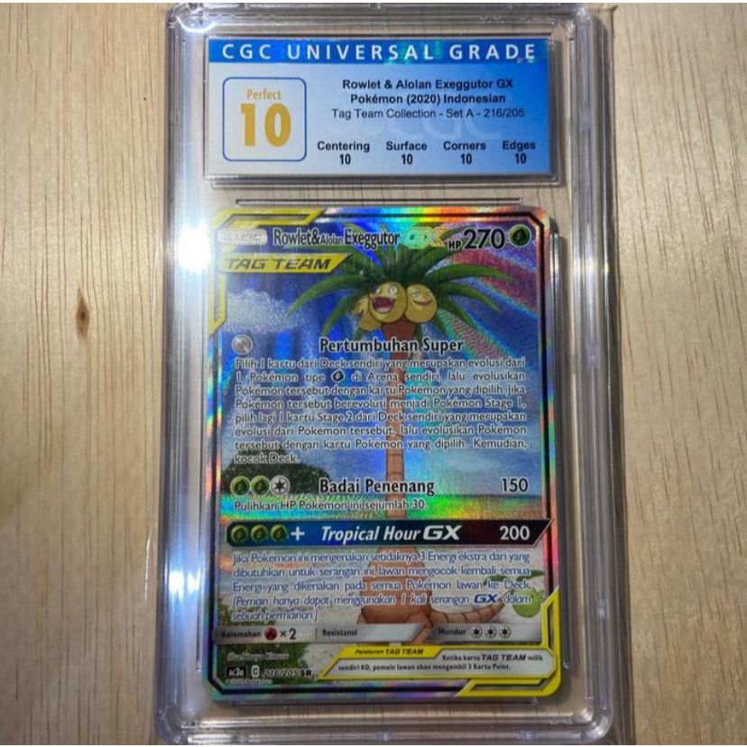 Kartu Pokemon ID AC3A Rowlet Alolan Exeggutor GX SR AA CGC Perfect 10 / BGS Black Label / PSA