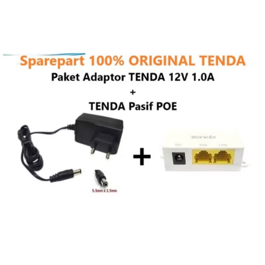 Paket adaptor Tenda O3 12V 1A + Pasif PoE