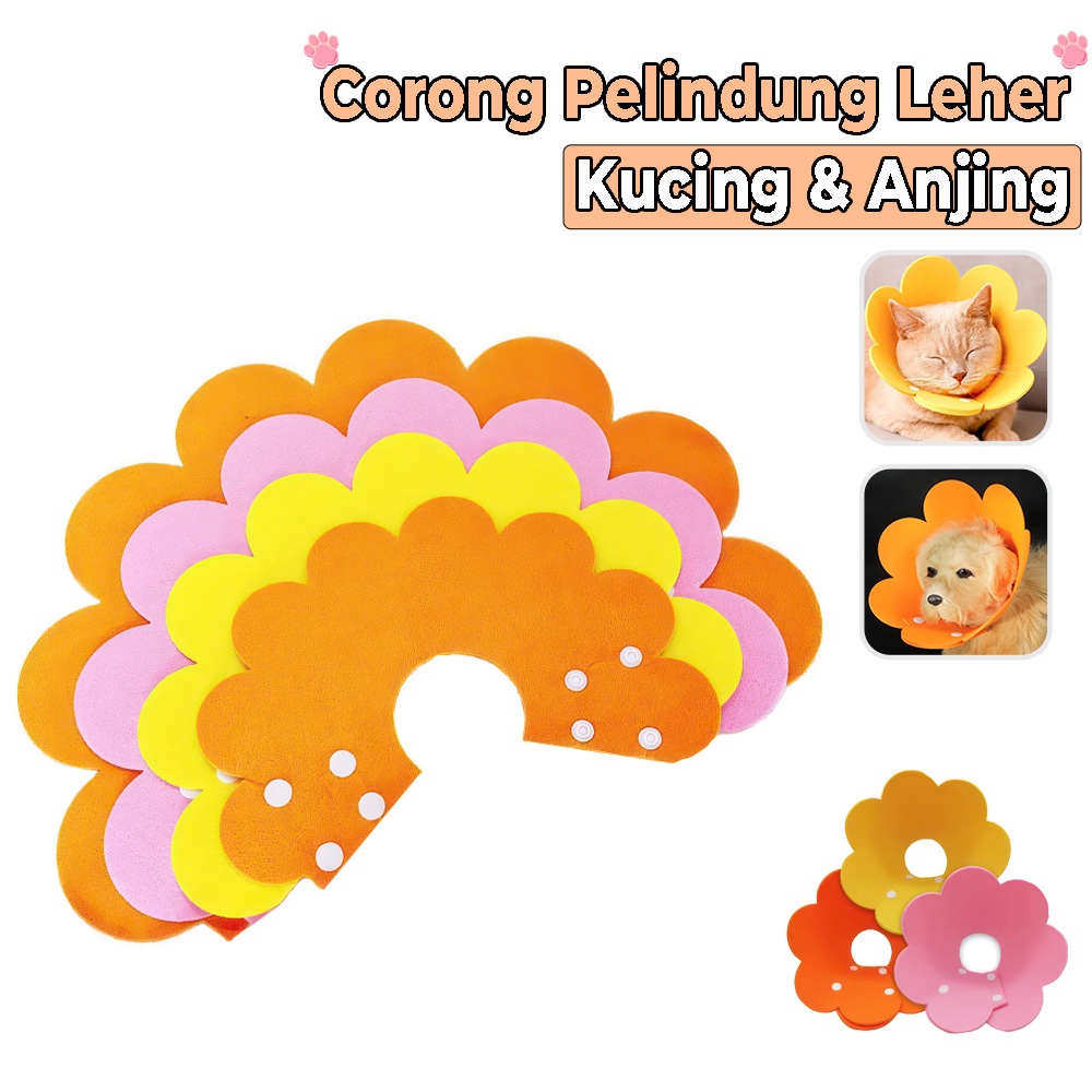 Corong Pelindung Leher Kucing Anjing Motif Bunga Bahan EVA Collar Spon Penutup Hewan Peliharaan