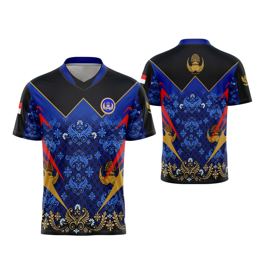 Kaos Baju Jersey Pria Kerah V-Neck Motif Batik KORPRI Fullprint