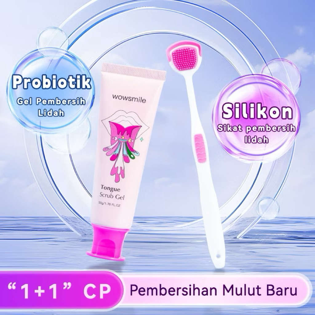 Wowsmile Gel Pembersih Lidah Probiotik Wow Smile - Gratis Sikat Lidah - Rasa Peach Mint - Menghilang