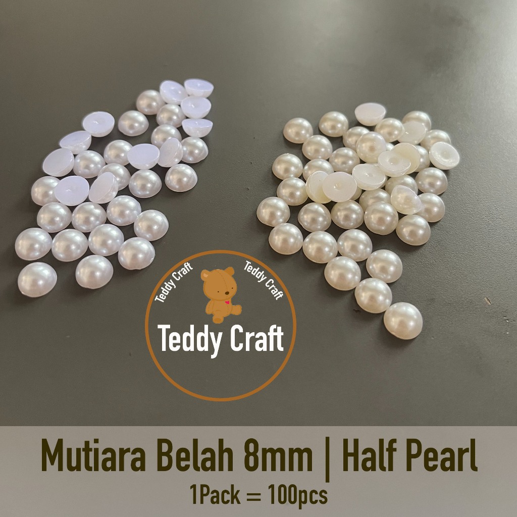 

Mutiara Belah 8mm - 1Pack=100pcs - Mutiara Setengah - Mutiara Sintetis Setengah Half Pearl Mutsin 8mm - Teddy Craft - Putih