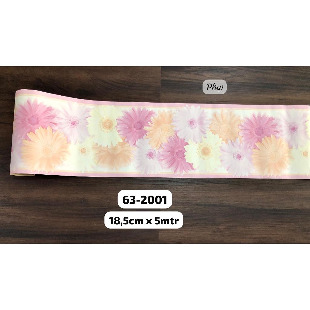 WALLPAPER BORDER LIST DINDING MOTIF BUNGA PINK KUNING WARNA WARNI LUCU FLOWER